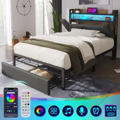 Produktbild von Polsterbett 90x200, USB/Type-C, Stauraum-Kopfteil, LED, Schubladen, Lattenrost, ohne Matratze (Grey)