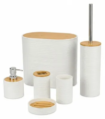 Produktbild von Badezimmer Accessoires Set, Badset Zubehörset 6-teilig oval Weiß