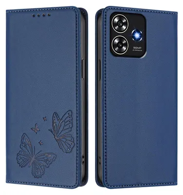Image de Étui en cuir pour ZTE Blade A73 4G, motif papillon, étui portefeuille à rabat avec support, bleu foncé