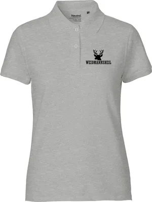 Produktbild von Huuraa Damen Polo Shirt Weidmannsheil Hirsch Jägergruß M Sport Grey Bio Baumwolle Fairtrade Poloshirt Geschenkidee