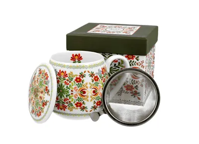 Produktbild von DUO ETNO Fassbecher 430 ml HUNGARIAN mit Teesieb, New Bone China Porzellan