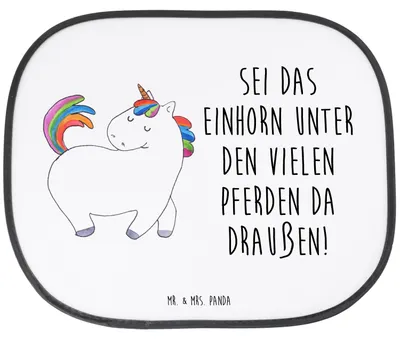 Produktbild von Mr. & Mrs. Panda Sonnenschutz Fürs Auto Einhorn Stolzieren - Weiß - Geschenk, Unicorn, Seitenscheibe, Pferd, Sonnenblende, Autoscheibe, Reiten, Einhörner