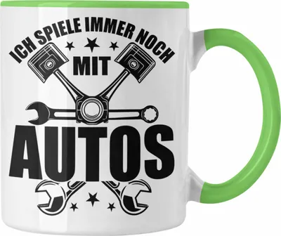 Produktbild von Trendation - KFZ Mechaniker Tasse Geschenk Spruch Männer KFZ Mechatroniker Geschenkidee Becher Werkstatt Ich Spiele Immer Noch Mit Autos (Grün)