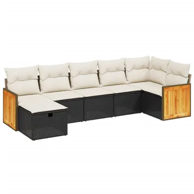 Produktbild von vidaXL 7-tlg. Garten-Sofagarnitur mit Kissen Schwarz Poly Rattan