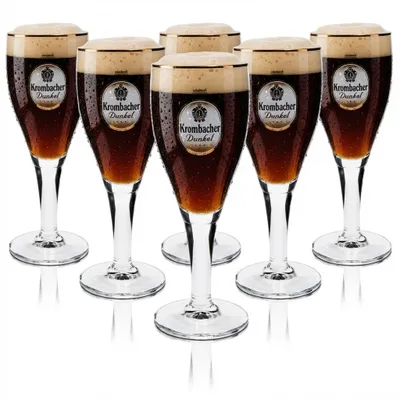 Produktbild von 6x Krombacher Glas 0,3l Dunkelpils Pokal Tulpe Goldrand Gläser Gastro Brauerei