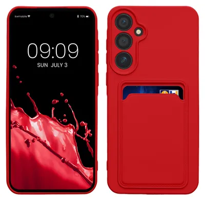 Produktbild von kwmobile Handyhülle für Samsung Galaxy A55 5G Hülle mit Kartenfach - TPU Case - Kabelloses Laden - Schutzhülle Cover in Rot