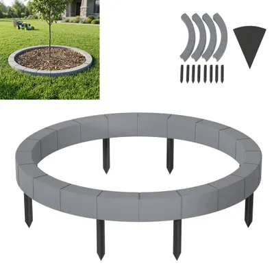 Produktbild von XINZI Rasenkante Baumumrandung Baumring Baumeinfassung aus PP Kunststoff mit Vlies Unkrautschutz, wetterfest & UV-beständig, 80 cm Grau