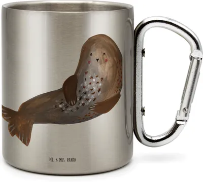 Produktbild von Mr. & Mrs. Panda Edelstahl Trinkbecher Robbe Lachen - Transparent - Geschenk, Seehund, Ostsee, Isolierbecher, Teetasse, Nordsee, thermotasse, Lustige Sprüche, Meerestier