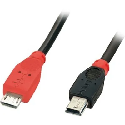 Produktbild von Lindy 31717, 0,5 m, Mini-USB B, Micro-USB B, USB 2.0, 0,48 Gbit/s, Schwarz, Rot