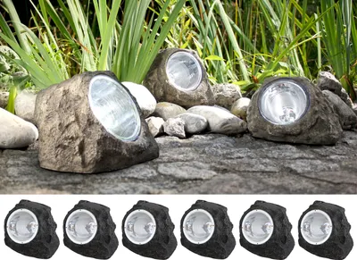 Produktbild von 6er SET LED DEKO Solarsteine für den Garten & Außenbereich, IP44 geschützt grau
