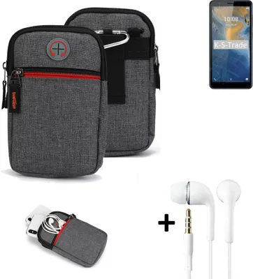 Produktbild von K-S-Trade Gürteltaasche + Kopfhörer kompatibel mit ZTE Blade A31 Handy Tasche Holster Schutz Hülle Handy Hülle grau Zusatzfächer 1x
