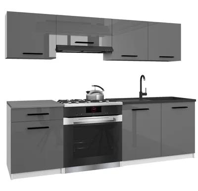 Immagine prodotto di Belini - Linea cucina moderna ITALIA 1 - Mobili da cucina 180 cm grigio lucido - Cucina componibile con pensili, mobili base e piani di lavoro