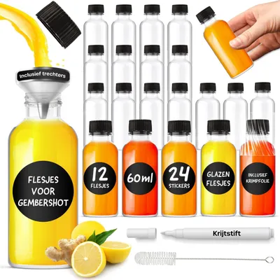 Imagen del producto de Solidchoice - Juego de 24 botellas de vidrio de 60 ml para shots de jengibre y decoración