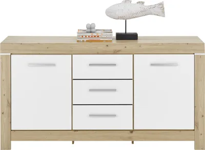Produktbild von Sideboard BALIN Weiß Artisan Eiche Nachbildung 2 Türen 3 Schubladen 2 Fachböden