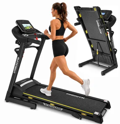 Produktbild von URBOGYM V550M elektrisches Laufband mit Massagegurt, Bauchtrainer, 15 km/h, 130 kg, 12 Programme, FITSHOW-App, klappbar