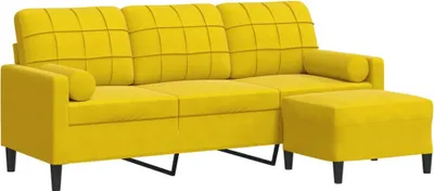 Image de vidaXL Canapé 3 places avec pouf jaune 180 cm velours