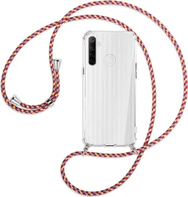 Produktbild von Handykette Backcover-Schutzhülle mit Band (Metall silberfarben) für Realme C3 - weinrot/gelb/grau