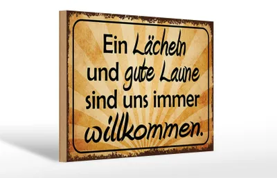 Produktbild von Holzschild Spruch 30x20cm Lächeln gute Laune willkommen