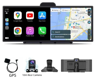 Obrázok produktu pre Autokamera, 4K duálne nahrávanie, bezdrôtové pripojenie, GPS, zadná kamera s rozlíšením 10 Mpx