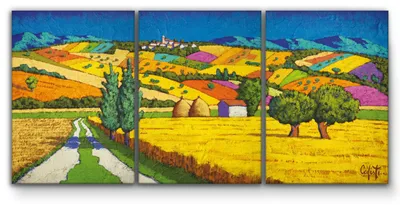 Produktbild von Giallobus - Landstraße - Stefano Calisti - 218x100cm | 3pz. x 70x100cm - Bild - Leinwand