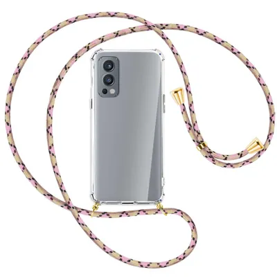 Produktbild von Handykette Backcover-Schutzhülle mit Band (Metall goldfarben) für OnePlus Nord 2 5G - rosa Karo