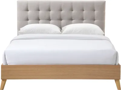 Produktbild von Miliboo - Bett für Erwachsene Skandinavisch Holz und Stoff Beige 160 x 200 cm LYNN