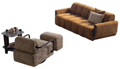 Produktbild von Stilvolles Sofa-Set Designer Dreisitzer Hocker Relaxsessel Tisch