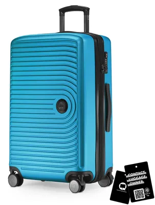 Produktbild von Mitte - mittelgroßer Koffer + digitaler Namensschild, erweiterbarer Reisekoffer Check-In Gepäck Rollkoffer 90L Gurtmaß 158 cm Doppelrollen Trolley TSA,Cyanblau
