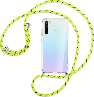 Produktbild von Handykette Backcover-Schutzhülle mit Band (Metall silberfarben) für Xiaomi Redmi Note 8 - neongelb