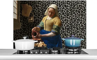 Produktbild von KitchenYeah®  Spritzschutz Küche - Küchenrückwand - Wandschutz für Herd und Spüle - Milchmädchen - Kunst - Pantherdruck - Vermeer - Gemälde - Alte Meister 100x65 - Alu-Dibond (Alternative zum Spritzsc