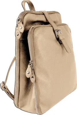 Immagine prodotto di Toscanto zaino city con zip e bottoni a pressione in pelle beige taupe ORTM102RN