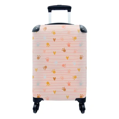 Produktbild von MuchoWow® Koffer Handgepäck Trolley Rollkoffer Kleine Reisekoffer mit 4 Rollen - Hund Illustration mit farbigen Hundespuren auf einem rosa Hintergrund - Cabin Size < 55x40x23 cm & 55x40x20 cm - Fotokoffer - Kabinenkoffer - Boardgepäck - Reise-Box - Reisekoffer - Reisegepäck - Koffer mit Bild - Trolley für Kinder