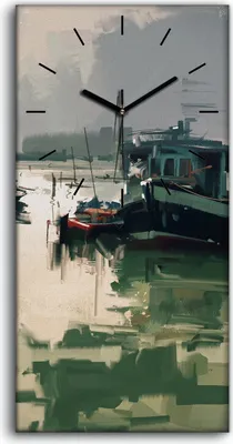 Produktbild von Dekor Leinwand Uhr Wandbilder 30x60 Gemälde Hafen See Schiffe Berg Kunst - schwarze Hände