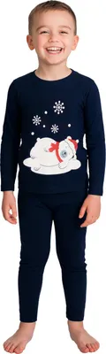 Produktbild von Schlafanzug für Jungen - Eisbär Kinder Pyjama Set Langarm Oberteil mit Hose Blau 110-116