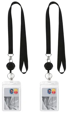 Produktbild von Ausweishalter mit Lanyard, Kartenhalter, Schlüsselring, ausziehbarer Ausweishalter, Ausweishalter für Pflegekräfte, Ausweishalter mit Kordelzug, Kartenhalter mit Einzugsmechanismus, Etui mit Kordelzug, 2 Stück