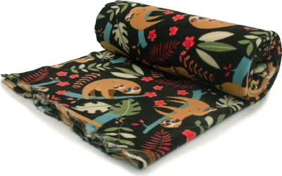 Immagine prodotto di Tessuto in pile DTY stampato (250 g), bradipi, nero, 50 x 160 cm