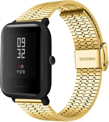 Produktbild von Strap-it Edelstahlarmband - Kompatibel mit Amazfit Bip Armband Ersatzarmband Edelstahl - Verstellbarer Verschluss - Hochwertiges Material - für Smartwatch 20mm Armband Gold
