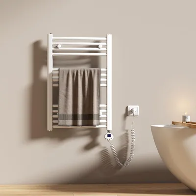 Immagine prodotto di EMKE Scaldasalviette elettrico 75X50cm 300W Bianco curvo Radiatore da bagno Controllo Wi-Fi Termostato intelligente Scaldasalviette