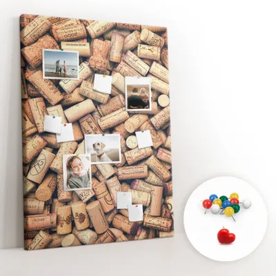 Produktbild von Korkwand mit Stecknadeln – Schwarzes Brett mit Stecknadeln für Fotos und Notizen – 100x140 cm – 100 farbige Stecknadeln – Korken