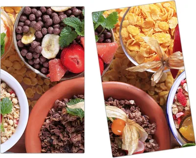 Produktbild von Spritzschutz Herdabdeckplatte Schneidebrett aus Glas verschiedene Müsli 2-Teilig (60x52cm)