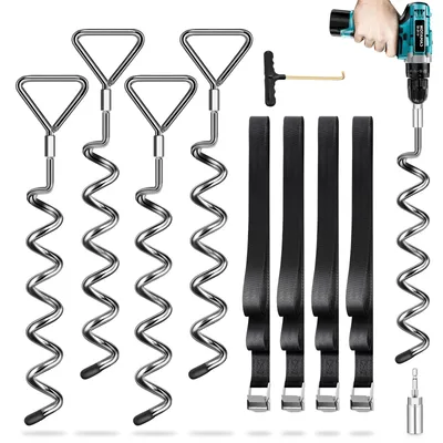 Image de Omgoods - Lot de 4 ancres de sol avec sangles de fixation (2,5 m) pour trampoline