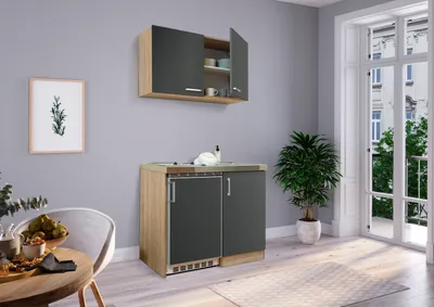 Produktbild von Küche Miniküche Singleküche Küchenzeile Pantry Eiche Grau Levin 100 cm Respekta
