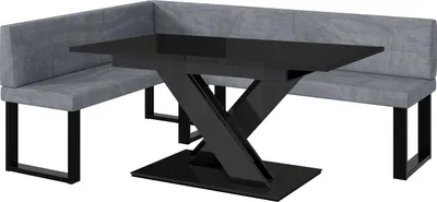 Produktbild von MEBLINI Eckbank für Esszimmer mit ausziehbarem Tisch  - Küchenbank - Essecke - Sitzecke Küche - TONI - U-Beine 142x196x87cm Links - Grau Samt/B Schwarz Hochgl.