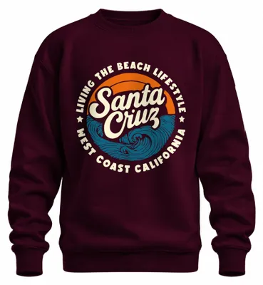 Produktbild von Santa Cruz Kalifornien Westküste Surfen Wellen Retro Sweatshirt Pullover, Burgundy, M