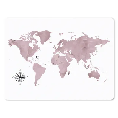 Produktbild von MuchoWow® Mauspad Mousepad Weltkarte - Rosa - Flugzeug 23x19 cm - Mousepads - Maus Mat - Pad - Mausunterlage - Schreibtischunterlage - Mauspad
