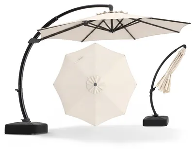 Obrázok produktu pre Slnečník COSTWAY so stojanom, 330 cm, hliníkový slnečník s kľukou, 360° otočný, nastaviteľný sklon, veľký záhradný slnečník, béžová farba