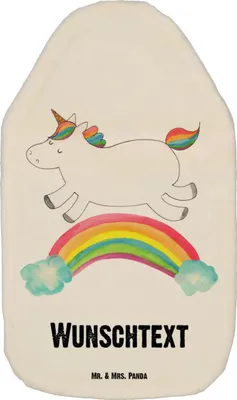 Produktbild von Mr. & Mrs. Panda Personalisierte Wärmflasche Einhorn Regenbogen - Weiß - Personalisierte Geschenke, Einhorn Deko, Erwachsenwerden, Personalisierte Wärmflasche mit Bezug