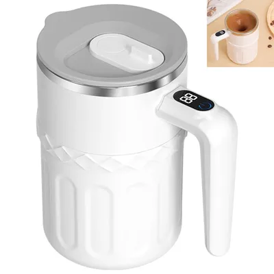Produktbild von Elektrischer Selbstrührender Kaffeebecher mit LCD-Temperaturanzeige,380ml Magnetischer Mixbecher aus 304 Edelstahl,Automatischer Rührbecher für Kaffee, Milch & Fitness,Weiß
