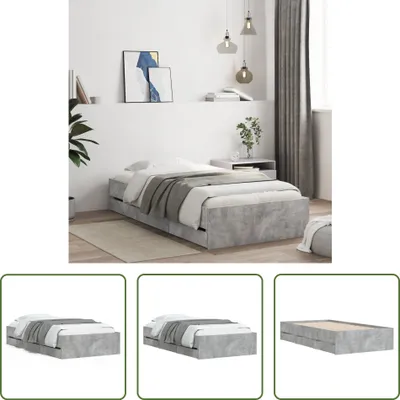 Produktbild von The Living Store Bettgestell mit Schubladen Betongrau 90x200 cm Holzwerkstoff