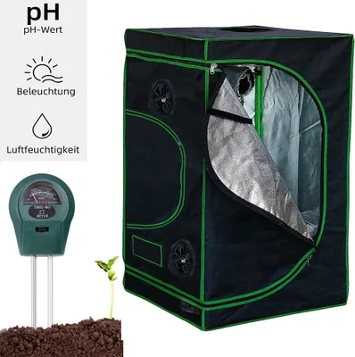 Produktbild von Mucola Gewächshaus inkl. 3 in 1 Feuchtigkeitsmessgerät für Pflanzen Pflanzenzelt Growbox Indoor Pflanzenzelt Zuchtzelt Zuchtschrank Darkroom Frühbeet Schwarz Grün - 120x120x200cm